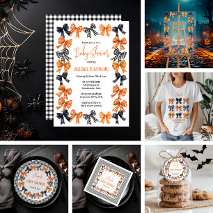 Invitación Coquette Black de Halloween   Naranja Bows Baby Sh