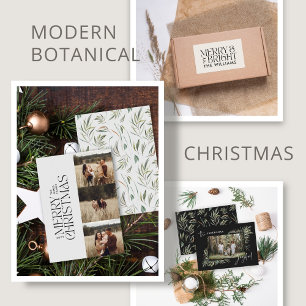 Tarjeta Festiva Navidades simples con fotos botánicas elegantes de