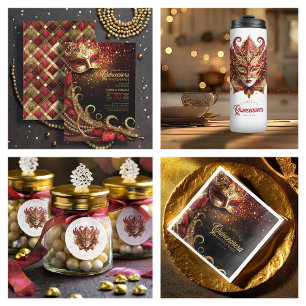 Invitación Quinceanera Masquerade Red Gold ID1031