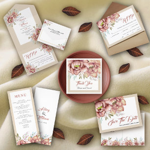 Invitación Todo En Uno Terracota acuarela flores otoño de oro boda