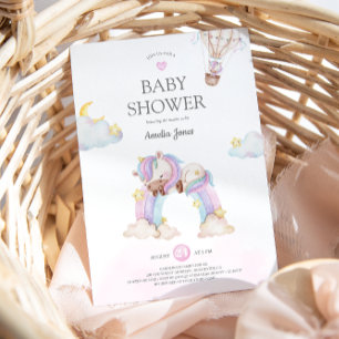 Invitación a Baby Shower de color de agua Unicorni