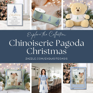 Invitación a Navidades de Chinoiserie azul polvori