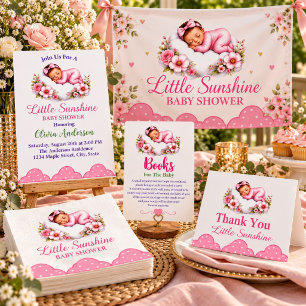 Tarjeta De Agradecimiento Hermoso Baby Shower de Niña con Flores Rosadas