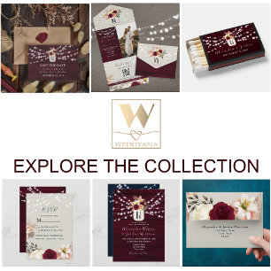 Invitación Todo En Uno Boda azul de la Marina Borgoña floral rusa