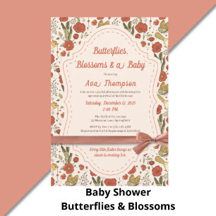 Invitación Baby Shower   Mariposas y flores poéticas