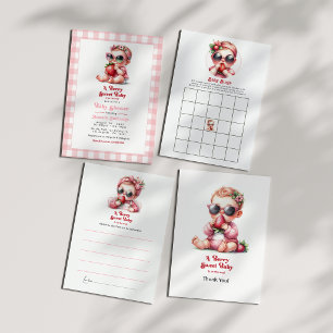 Invitación Gingham y Strawberry Berry Sweet Baby Shower