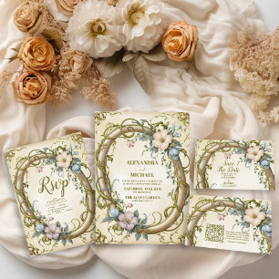 Invitación Todo En Uno Boda de flores silvestres de Art Nouveau