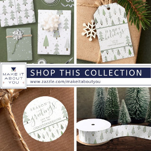 Papel De Regalo Árboles navideños modernos Patrón verde oliva