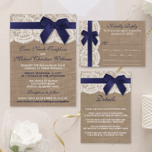 Invitación Cinta Naval En Boda Burlap & Lace