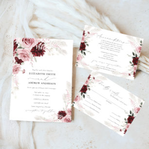 Tarjeta De Agradecimiento Elegante Boda floral Borgoña Rubor rosa Roses