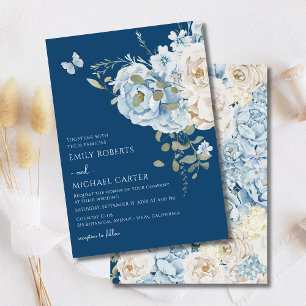Invitaciones Acrílicas Boda floral de color azul turbio y romántico