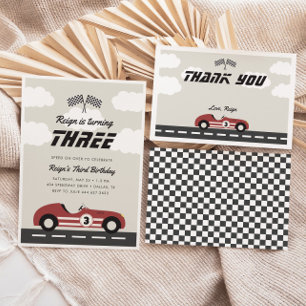 Tarjeta De Agradecimiento Boys Vintage Red Race Car Birday Party