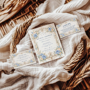 Tarjeta De Agradecimiento Dusty Blue Rose Barroco Despedida de Soltera