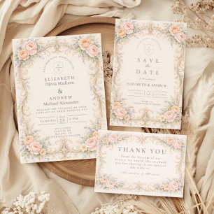Tarjeta De Agradecimiento Boda Rosa Barroca Melocotón Rosado