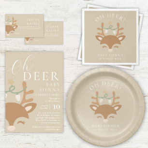 Invitación Oh Deer Neutral Navidades Reindeer Baby Shower