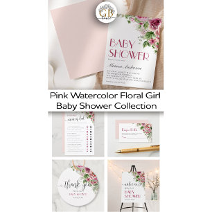 Tarjeta De Confirmación De Asistencia Elegante color de agua rosa Chica floral Baby Show