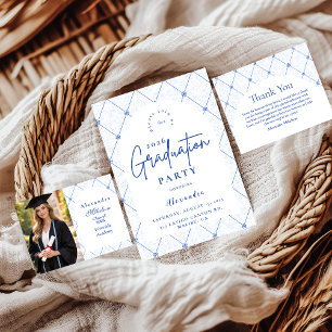 Tarjeta De Agradecimiento Fiesta de Graduación Jardín Floral Azul Vintage