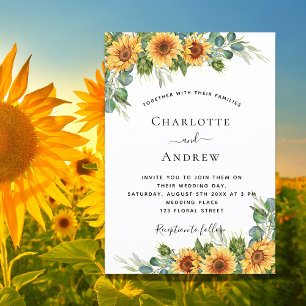 Invitación Todo En Uno Sunflowers eucalipto greenerenera boda de madera b