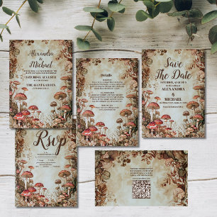 Invitación Woodland Fall Watercolor Mushroom Boda