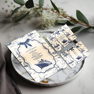 Invitación Moda Nautical Toile de Jouy Bow Boda