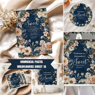 Lona Flores silvestres pastel azul marino Dulces 16