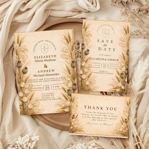Tarjeta De Agradecimiento Boda Botánica de Trigo de Otoño