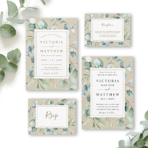 Invitación Boda Botánico Rústico Gold Green
