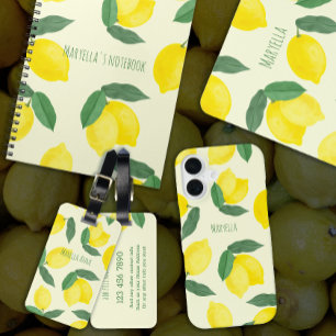 Etiqueta Para Maletas Vibrantes limones amarillos dibujados a mano acuar