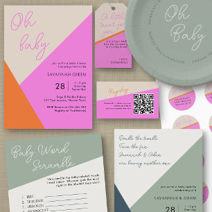 Invitación Oh Baby Naranja Rosa Tricolor Simple Baby Shower