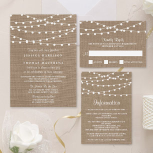 Invitación Todo En Uno La Rustic Burlap String ilumina la colección Boda