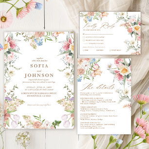 Tarjeta De Recepción Detalles de boda de flores silvestres florales pas