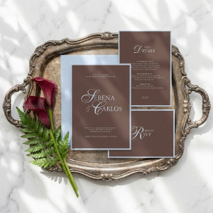 Invitación Boda moderna de marrón chocolate y azul polvo