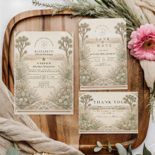 Tarjeta De Agradecimiento Boda en pradera desértica rústica