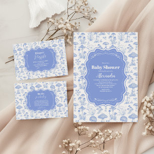 Invitación Toile De Jouy Mushrooms Woodland Baby Shower