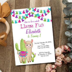 Invitación Diviértete con Llama Rosa Púrpura Cactus Cumpleaño