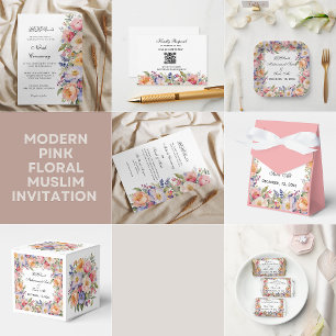Moderna floral rosa detalla invitación musulmana