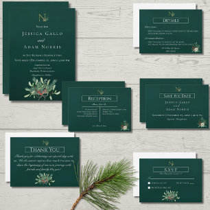 Invitación Navidades rusos Monograma Boda verde
