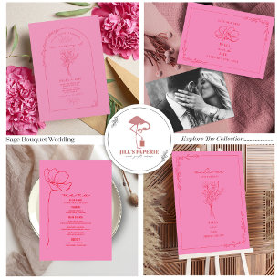 Invitación Todo En Uno Rosa Rústico Floral Vintage + Boda de código QR Re