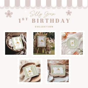 Lona Cumpleaños 1º de Silly Goose en Gingham Verde