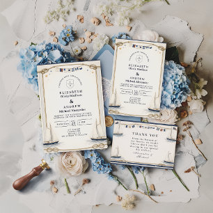 Tarjeta De Agradecimiento Boda Costera con Velero Clásico