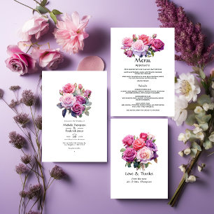 Invitación Boda floral rosa y púrpura