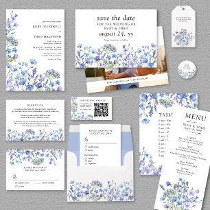 Pegatina Redonda Periwinkle Wildflower Boda nombre novia y novio