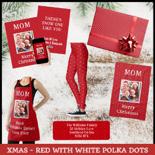 Paño De Cocina Feliz Navidad Mamá, Nieve Roja Y Blanca De Polka