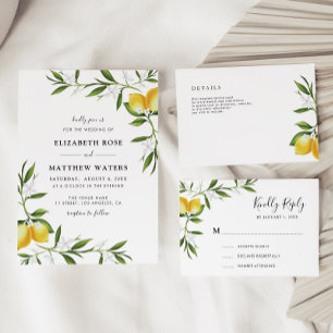 Invitación boda de follaje de limón de color agua