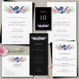 Invitación Rosas rosadas de fase lunar, boda floral metafísic