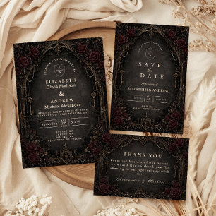 Tarjeta De Agradecimiento Boda Gótica Victoriana Oscura y Ornata
