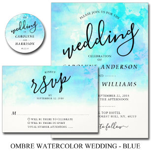 Invitación a la boda de color agua de color ocmbre