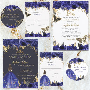 Cuaderno Princesa floral real de oro azul Quinceanera