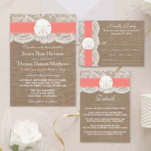 Invitación La colección de bodas de arena coral en la playa