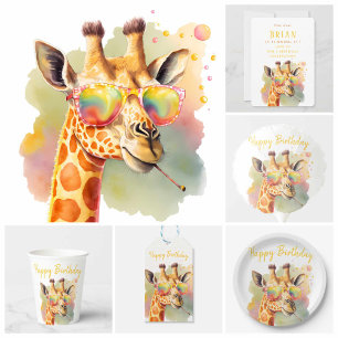 Plato De Papel Votos de verano acuarela Giraffe - Fiesta de cumpl